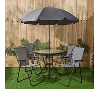 OHS 6 Piece Patio Set Outdoor Table Chairs Parasol Garden Furniture in Light Grey OHS Light Grey