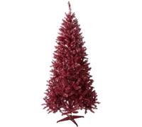 OHS 6ft Christmas Tree Burgundy Red Xmas Tree Artificial Fake Realistic | 500 Branch Tips Easy Build Metal Stand Full Bushy Branches Indoor Festive Centrepiece Reusable Every Year Weighted Base