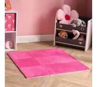 OHS 9 x Teddy Fleece Interlocking Foam Floor Tiles Yoga Kids Mat Carpet in Bright Pink | Size: Medium OHS Bright Pink Medium