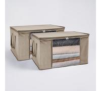 OHS 90.3L Underbed Storage Bag 2 Pack, Large Clothes Storage Bag with Zip & Handles Foldable Underbed Storage Boxes with Lid Dust Proof For Blankets Towels, Natural