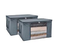 OHS 90L Under Bed Storage Containers 2 Pack, Large Foldable Underbed Storage Boxes with Lids Clothes Storage Bag with Zip Handles Blanket Box Front Clear Window for Duvet Shoes Clothes, Charcoal Grey