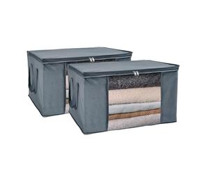 OHS 90L Under Bed Storage Containers 2 Pack, Large Foldable Underbed Storage Boxes with Lids Clothes Storage Bag with Zip Handles Blanket Box Front Clear Window for Duvet Shoes Clothes, Charcoal Grey