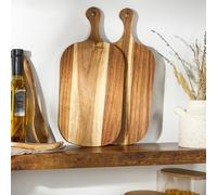 OHS Acacia Wood Chopping Board, Set of 2 Wooden Cutting Board with Handle Charcuterie Cheese Boards Chopping Meat Vegetables Bread Meal Prep Pizza Serving Boards, Natural