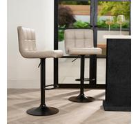 OHS Adjustable Bar Stools x 2 Faux Leather Swivel Seat Kitchen Counter Chair in Natural OHS Natural