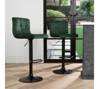 OHS Adjustable Bar Stools x 2 Velvet Swivel Pub Seat Kitchen Breakfast Counter Chair in Dark Green OHS Dark Green