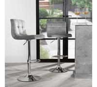 OHS Adjustable Bar Stools x 2 Velvet Swivel Pub Seat Kitchen Breakfast Counter Chair in Light Grey OHS Light Grey
