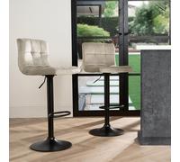 OHS Adjustable Bar Stools x 2 Velvet Swivel Pub Seat Kitchen Breakfast Counter Chair in Natural OHS Natural