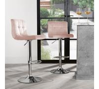 OHS Adjustable Bar Stools X 2 Velvet Swivel Seat Kitchen Chair, Blush