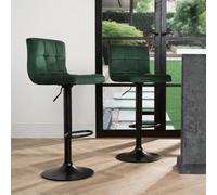 OHS Adjustable Bar Stools X 2 Velvet Swivel Seat Kitchen Chair, Forest Green