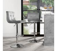 OHS Adjustable Bar Stools X 2 Velvet Swivel Seat Kitchen Chair, Grey