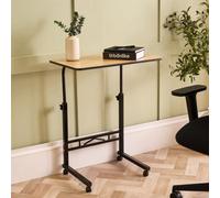 Ohs Adjustable C-Shaped Coffee Table Engineered Wood Sofa Desk With Rolling Wheels, Light Wood