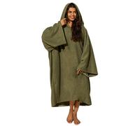 Ohs Adult Poncho Oversized Hooded Towel Bath Robe, Khaki - One Size