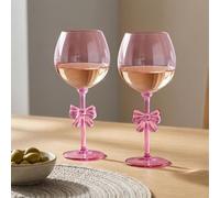 OHS Angular Bow Plastic Wine Glasses Reusable 2 Piece, Reusable Unbreakable Wine Glasses Drinking Cup Tumbler for Outdoor Indoor Parties Picnics Poolside BBQs Champagne Glass BPA Free, Pink
