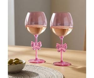 OHS Angular Bow Plastic Wine Glasses Reusable 2 Piece, Reusable Unbreakable Wine Glasses Drinking Cup Tumbler for Outdoor Indoor Parties Picnics Poolside BBQs Champagne Glass BPA Free, Pink