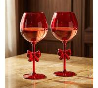 OHS Angular Bow Plastic Wine Glasses Set of 2 Drinking Glasses, Red