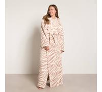 OHS Animal Print Teddy Fleece Floor Length Dressing Gown Hooded Bathrobe in Beige OHS Beige One Size