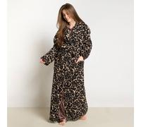 OHS Animal Print Teddy Fleece Floor Length Dressing Gown Hooded Bathrobe in Natural OHS Natural One Size