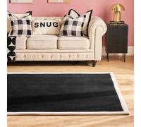 OHS Area Rugs for Bedroom, Soft Fluffy Contrast Border Rugs for Living Room Home Decorative Modern Non Slip Low Pile Small Rug Floor Carpet, Black/Cream - 80 x 150cm