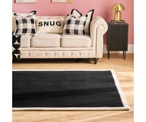 OHS Area Rugs for Living Room 160 x 230, Soft Fluffy Contrast Border Rugs for Bedroom Home Decorative Modern Non Slip Low Pile Large Rug Floor Carpet, Black/Cream