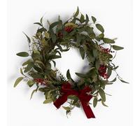 OHS Artificial Berry and Bow Wreath, 40cm/16 Inch Spring Summer Wreaths for Front Door Small Door Wreath Door Wreath Outdoor All Year for Home Farmhouse Wall, Burgundy