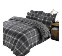 Ohs Aspen 100% Brushed Cotton Duvet Cover With Pillowcase Set, Check Grey - Double