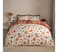 OHS Autumn Double Duvet Set, Ultra Soft Warm Cosy Microfibre Autumnal Halloween Bedding Luxury Tartan Check Reversible Quilt Cover Double Bedding Set with Pillowcases, Cream/Rust
