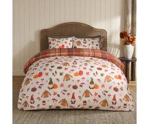 OHS Autumn King Size Duvet Cover Sets, Autumnal Novelty Halloween Bedding Luxurious Tartan Check Quilt Cover Luxury Comfy Bedding Sets King Size with Pillowcases, Cream/Rust