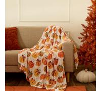 OHS Autumn Pumpkin Bow Halloween Blanket Bed Sofa Throw, Cream - 125x150cm | Halloween Gifts Fleece Blanket Super Soft Cosy Warm Autumn Blanket Single Bed Throw Thanksgiving Fall Decor for Settee Couch