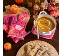 OHS Autumn Pumpkin Oven Glove & Potholder Set with Loop 2 Piece, Hot Pink | Oven Mitts & Potholder Quilted Polyester Oven Gloves Heat Resistant Non-Slip Cooking Gloves for Baking BBQ Hot Pads