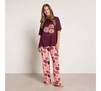 OHS Autumn Pumpkin Print Short Sleeve Soft Pyjama Set Nightwear in Burgundy | Size: S/M OHS Burgundy S/M