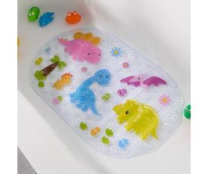 OHS Baby Bath Mat Non Slip, Dino Kids Bath Mat with Suction Cups Anti Mould Bath Mats for Bathroom Flexible Oval PVC Babies Toddlers Kids, Clear 70cm x 40cm