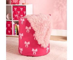 OHS Baby Laundry Basket Bow Print, Kids Laundry Basket Folding Storage Hamper Freestanding Lightweight Childrens Clothes Laundry Toy Baskets for Kids with Handles, Hot Pink