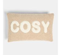 OHS Back Support Cushions Throw Pillow for Couch Sofa Bed Ultra Soft Boucle Fabric Scatter Cushion Cosy Slogan Print Decorative Seating Cushion, Natural - 50 x 30cm