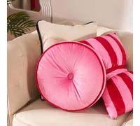 OHS Back Support Pillow Velvet Round Shaped Throw Pillow Soft Pleated Floor Pillow Round Scatter Cushion Decorative Seating Cushion for Sofa Chair Bedroom, Pink/Red - 40cm