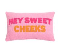 OHS Back Support Scatter Cushions Hey Sweet Cheeks Slogan Novelty Cushions Boucle Throw Pillow for Sofa Bed Christmas Pillow Cute Room Decor Cuddle Cushion, Pink/Orange - 30 x 50cm