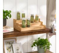 Ohs Bamboo 3 Tier Extendable Spice Rack Organiser Kitchen Shelf Storage