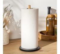 OHS Bamboo Kitchen Roll Holder Free Standing, Paper Towel Holder Countertop Heavy Duty Sturdy Base Kitchen Rolls Organizer Bathroom Toilet Roll Holders, Black/Natural