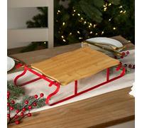 OHS Bamboo Serving Board Wooden Sleigh Xmas Decorations Christmas Serving Platter Charcuterie Cheese Boards with Sturdy Metal Frame Christmas Chopping Board for Snacks Food Prep