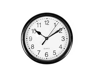 OHS Basic Clock Wall Small Desk Analogue Ticking Battery Operated Kitchen Uni Living Room Bedroom Office Quartz, Black White - 14cm