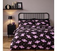 OHS Bat Print Halloween Bedding Boys Girls Kids Double Duvet Set, Black | Halloween Gifts Soft Warm Cute Microfibre Kids Bedding with Pillowcase Quilt Cover Stylish Comfy Duvet Cover Double