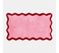 OHS Bath Mats for Bathroom, Soft Absorbent Non-Slip Decorative Scallop Edge Tufted Bath Mat Machine Washable Shower Rug for Bathroom Floor, Pink/Red - 45 x 75cm