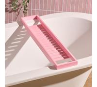 OHS Bath Shelf Over Bath, Wooden Bath Tray Home Spa Board for Adults Bamboo Bathtub Tray Bathroom Accessory Caddy Trays Baths Rack for Candles Wine Glass Accessories, Pink