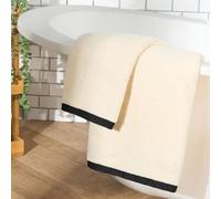 OHS Bath Towels for Bathroom, Super Soft 100% Cotton Highly Absorbent Quick-Dry Hotel Spa Quality Cream with Black Trim Bath Towels 2 Pack for Daily Use, 70x115cm