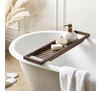 OHS Bath Trays for Across the Bath Bamboo Home Spa Bath Caddy, Dark Wood | Bathroom Accessories Slatted Wooden Bath Tray for Candles Wine Glass Anti Slip Bathtub Trays Gifts for Women Men