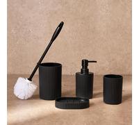 OHS Bathroom Accessories 4 Piece Set Ribbed Soap Holder Tumbler Toothbrush in Black OHS Black