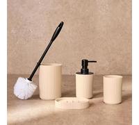 OHS Bathroom Accessories for Home, Ribbed Bathroom Organiser Toilet Brush Set Soap Holder Dispenser Toothbrush Pot Bath Room Accessories Set Bath Gift Set - Natural