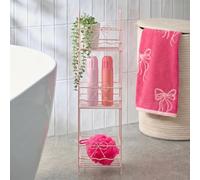 OHS Bathroom Caddy Freestanding Bow Design 3 Tier Shower Shelf, Pink | Bathroom Accessories Metal Slim Tall Bathroom Corner Storage Rustproof No Drilling Open Wire Quick Drainage Display Shelves