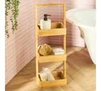 OHS Bathroom Caddy Wooden 3 Tier, Free Standing Bathroom Shelves Bamboo Rack Storage Organiser for Shampoo Towels Toiletries Corner Shower Caddy Bath Shelf for Living Room Kitchen, Natural