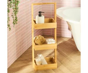 OHS Bathroom Caddy Wooden 3 Tier, Free Standing Bathroom Shelves Bamboo Rack Storage Organiser for Shampoo Towels Toiletries Corner Shower Caddy Bath Shelf for Living Room Kitchen, Natural