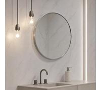 OHS Bathroom Wall Mirror Metal Frame Round Mirror Easy Hang 40cm, Silver | Modern Small Decorative Wall Mirror for Bedroom Living Room Hallway Makeup Vanity Mirror